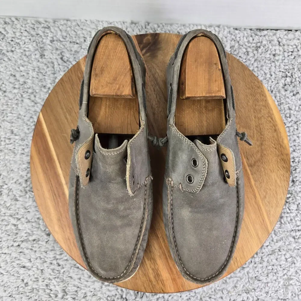 John Varvatos Star USA Mens 9M Gray Leather Laceless Daily Lifestyle Boat Shoe